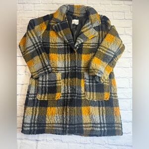 Sabrina Lauren Black/Gray/Gold Plaid Cozy Sherpa Coat. Size L. Eclectic Grandpa